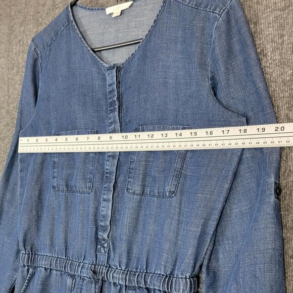 Loft Jumpsuit Womens XS Blue Chambray Long Sleeve V-Neck Lyocell Linen Blend - Picture 6 of 16